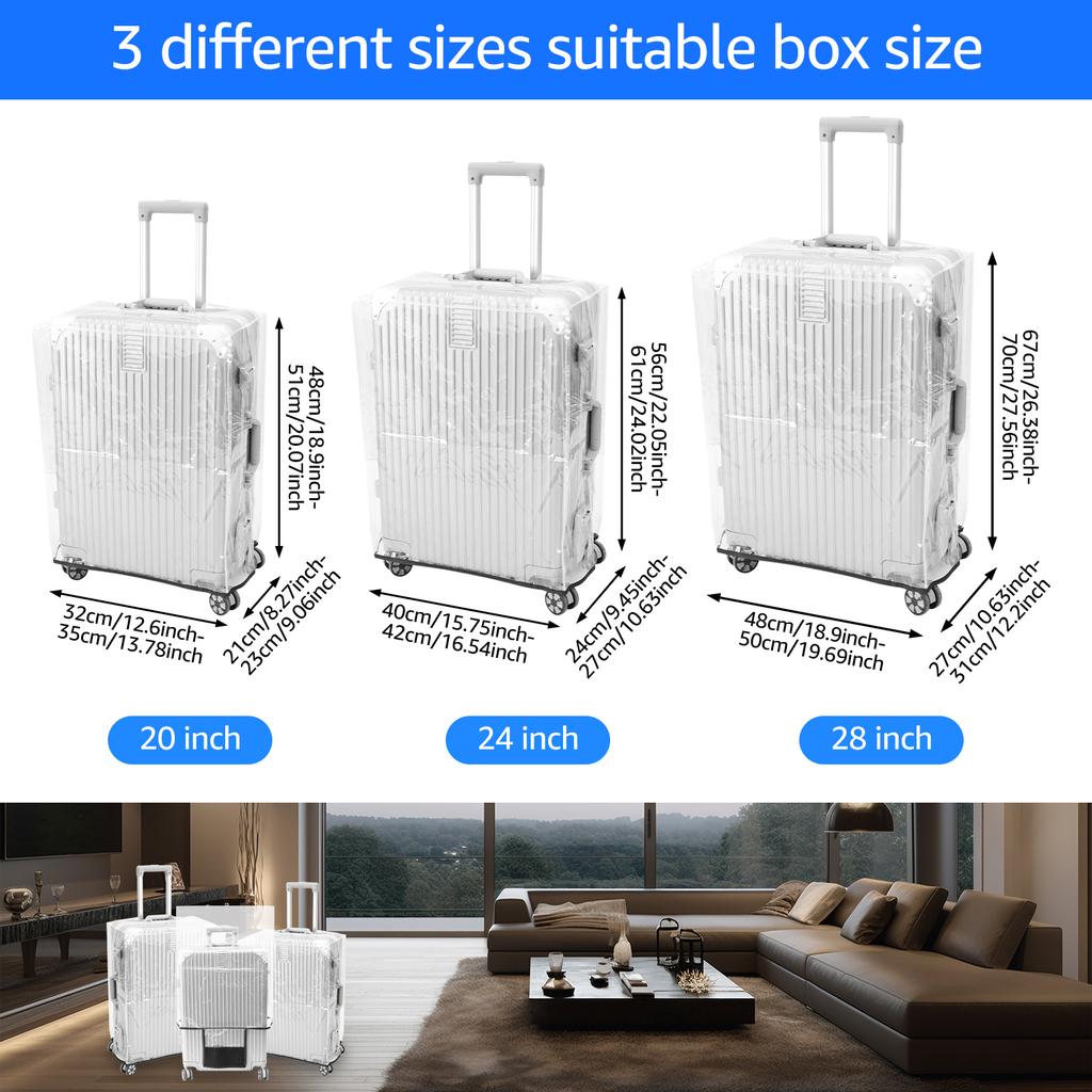 3Pcs Transparent Luggage Protector Covers PVC Dustproof Suitcase Covers 3 Size Anti Scratch Waterproof Luggage Cover for Travel