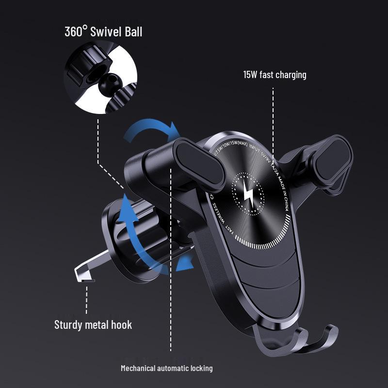 Samochodowy uchwyt na telefon grawitacyjny transgraniczny: Uniwersalny uchwyt 15W do nawigacji na kratkę wentylacyjną.
