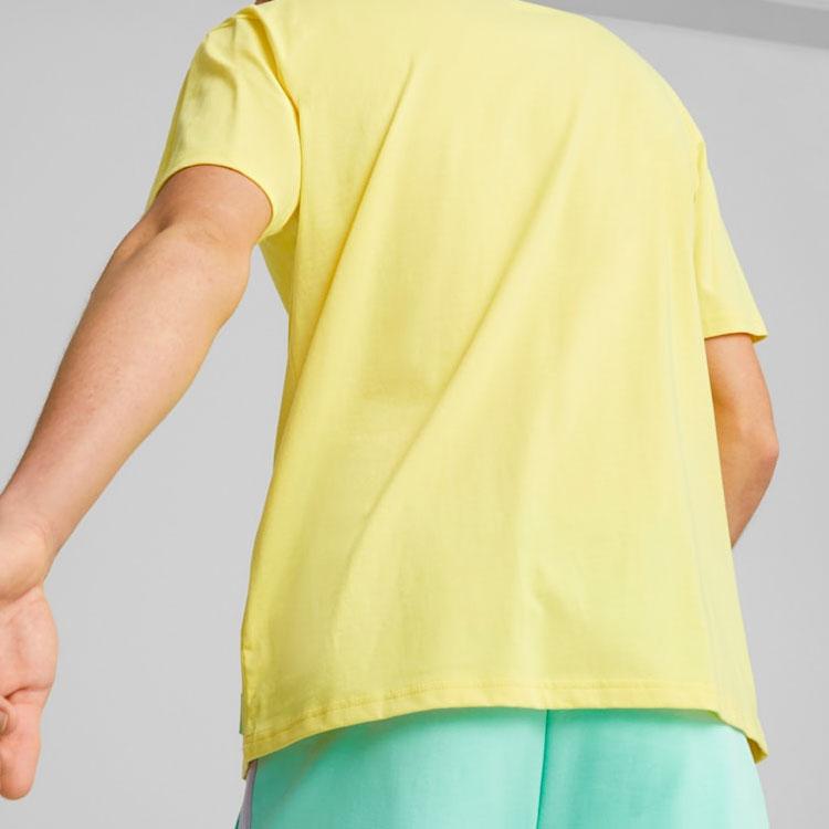 Puma X Spongebob Collaboration Solid Color Cartoon Pattern Printed Round Neck Short Sleeve T-Shirt Men Tops Light-Yellow 538958-60