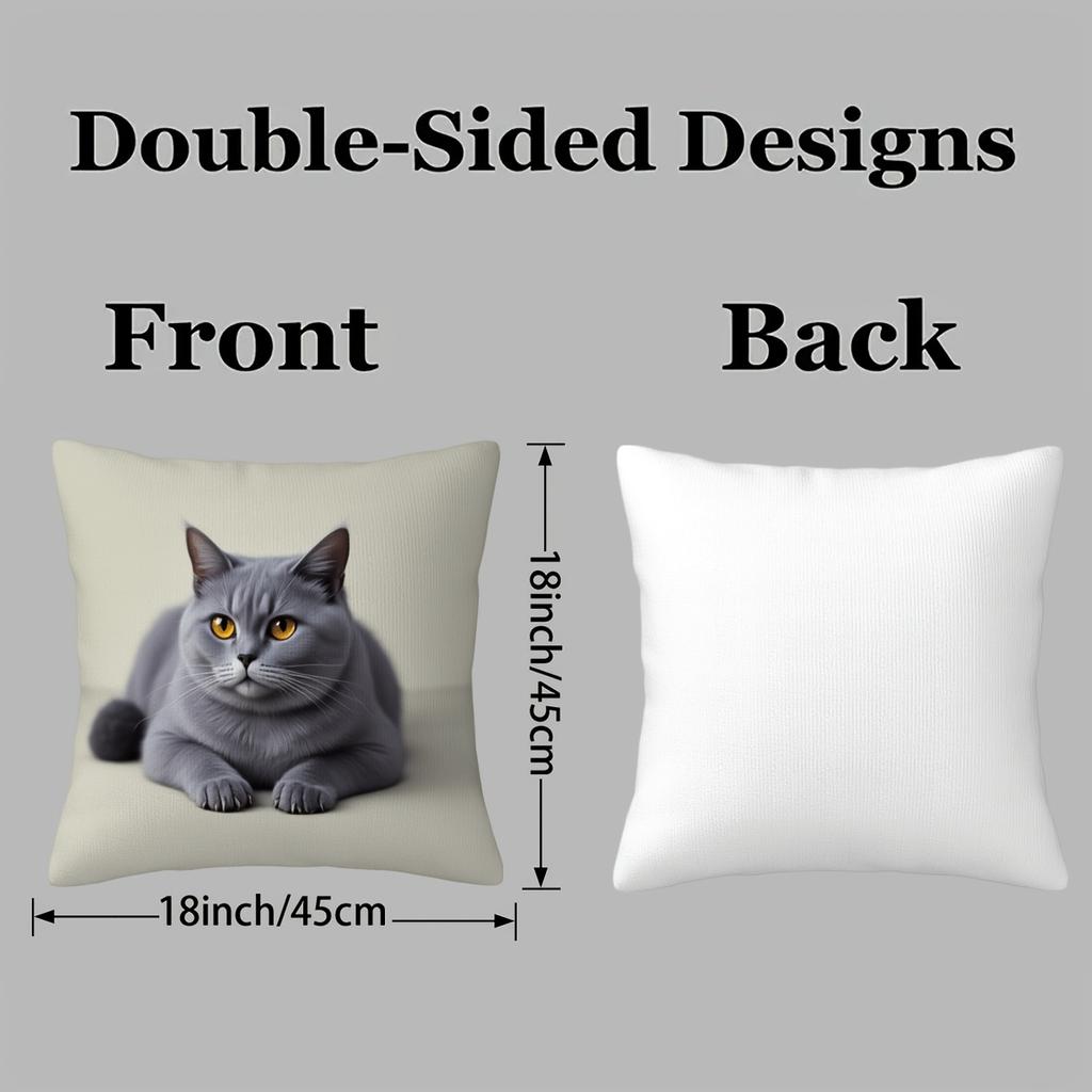 1pc Throw Pillow Covers, Gray Cat Pattern Short Plush Pillowcase, Perfect for Patio Furniture Cushions, Office Decor, Living Room Decor