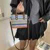 Textured Vacation Style Woven Rainbow New Trend Personality Large Capacity Fashion Straw Shoulder Handbag