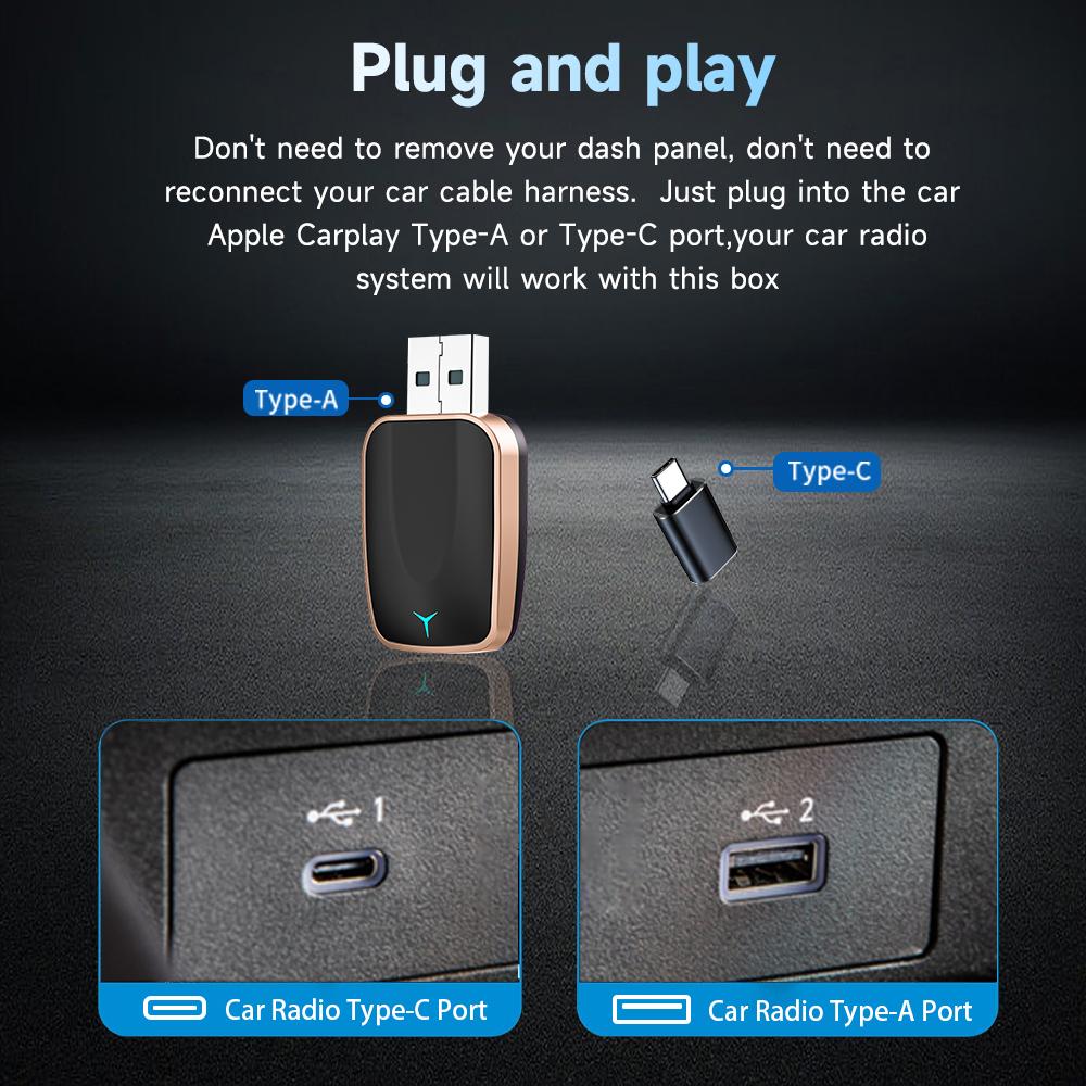 Mini Box Wired to Wireless CarPlay and Android Auto 5GHz WiFi5 Transmission Speed Plug and Play Fashionable and Portable