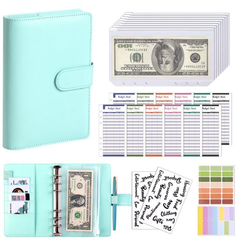 Loose Leaf Macaron PU Leather Notebook, Cash Storage And Accounting Book, Family Finance Zipper Bag, Savings Book