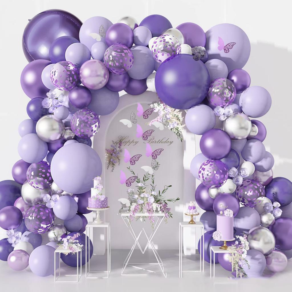 Pink Purple Latex Balloon Set 3D Butterfly Agate Pentagram Aluminum Film Balloon Girl Birthday Party Decoration