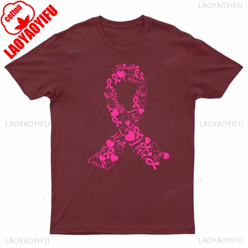 Womens Breast Cancer Ribbon TShirt Summer round Neck Short Sleeve Awareness Survivor Shirt Creative Design Top