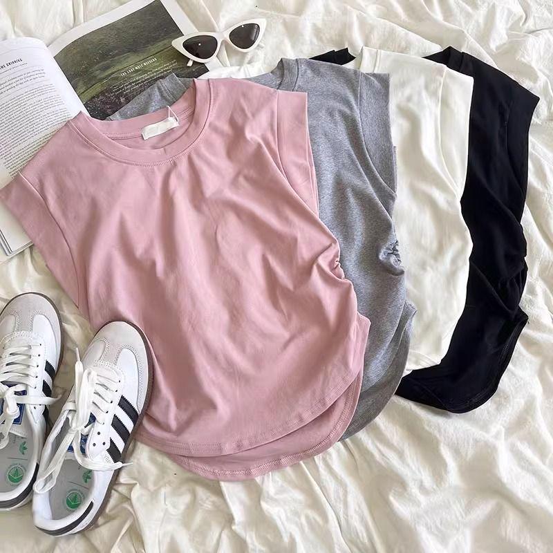 

Spicy Girl Summer Slim Fit Ruched Fly Sleeve T-Shirt Small рожевий