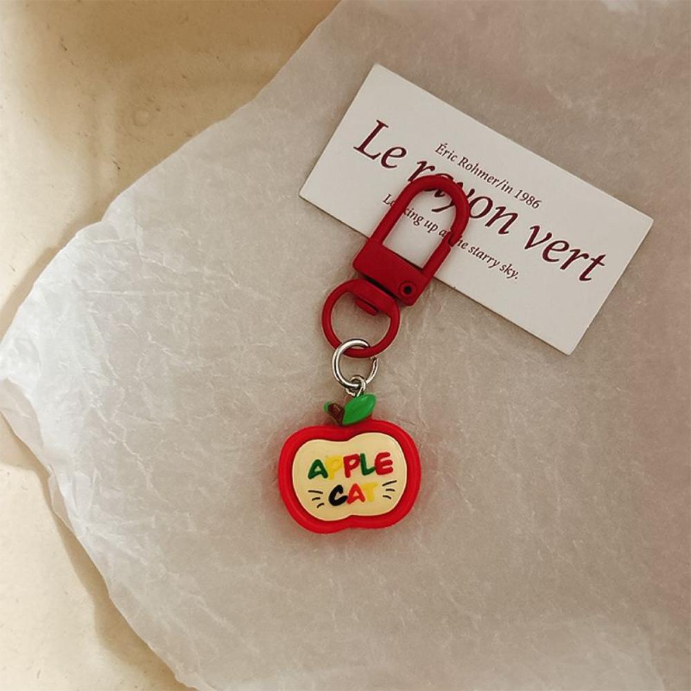 Cute Christmas Resin Keychain Bag Pendant Cartoon Apple Cat Backpack Charms Keyring Bag Accessories Holiday Party Key Chain Gift