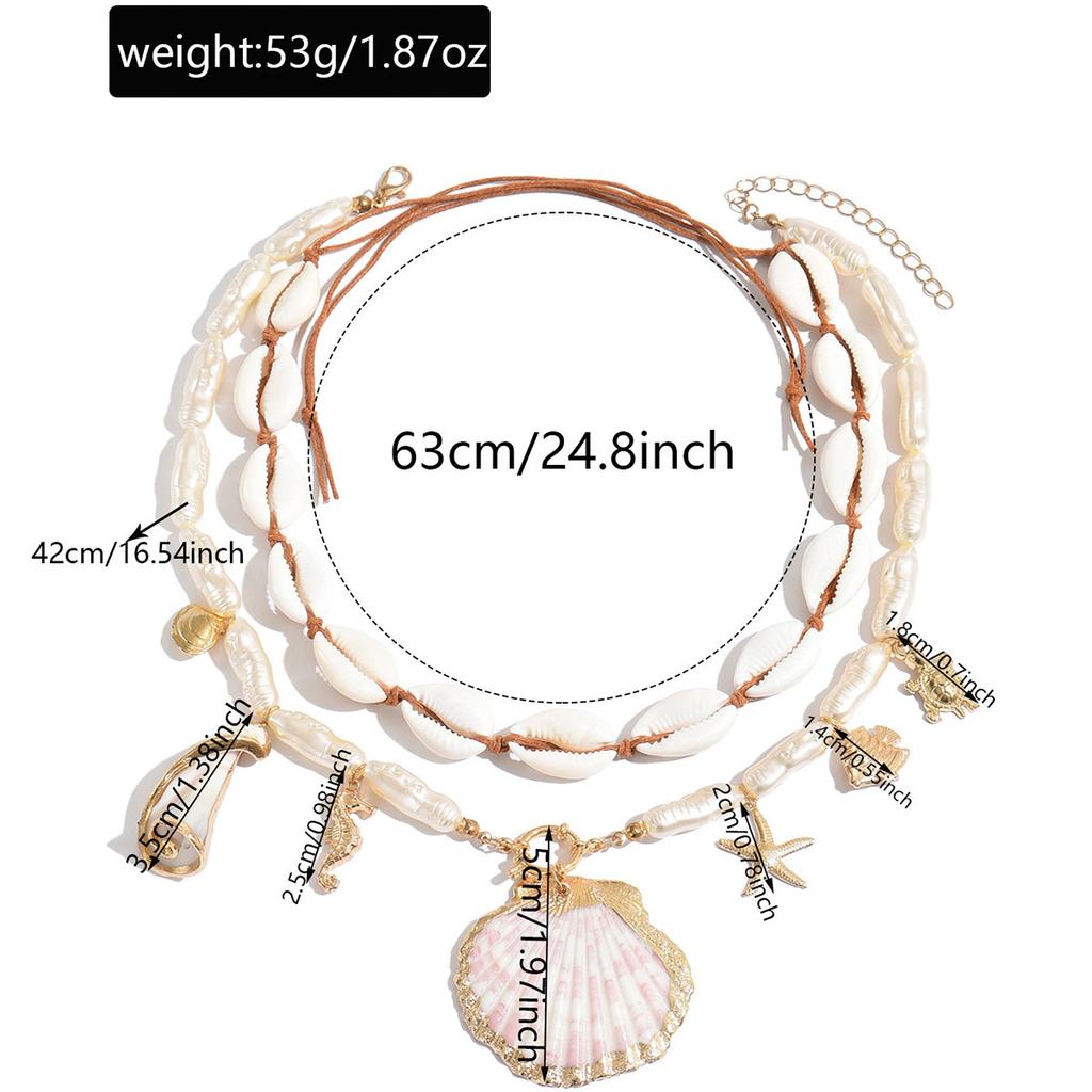 Bohemian shell necklace niche irregular vacation wind stacked wearing starfish imitation pearl collarbone chain