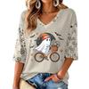 Women's V-Neck Halloween Print Casual Three-Quarter Sleeve Top