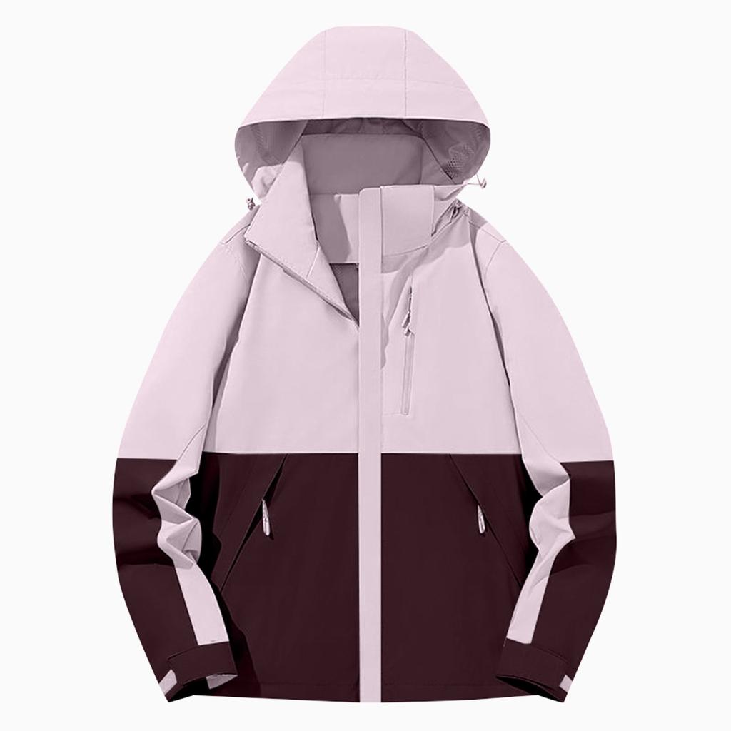 Women Solid Stripe Rain Jacket Outdoor Plus Waterproof Hooded Raincoat Windproof