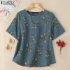 ZANZEA Women Casual Round Neck Half Sleeve Loose Floral Print Blouse