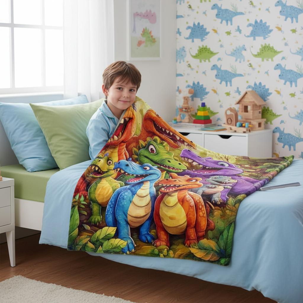 Flannel Throw Blanket Cute Smiling Dinosaur Blanket HD Digital Print for Sofa Bed Home Office Outdoor Camping Chair Warm Blanket