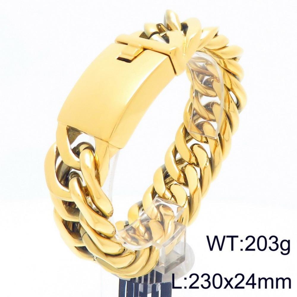 European and American Simple Electroplated Gold Four-sided Ground Titanium Steel Men's Bracelet