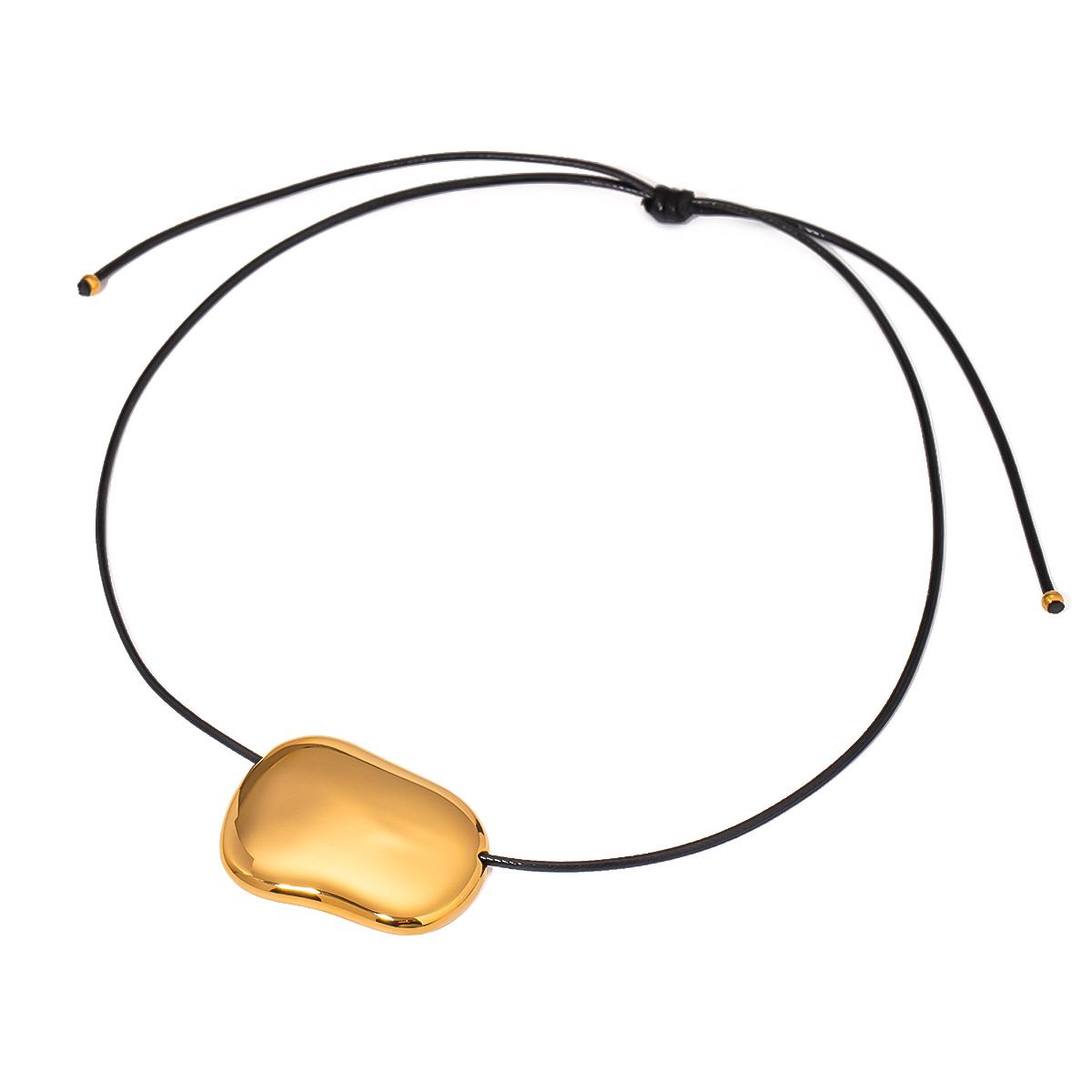 

Yori Simple Irregular Large Glossy Pendant Black Wax Rope Necklace Waterproof 18K Gold Plated Fashion Jewelry Women