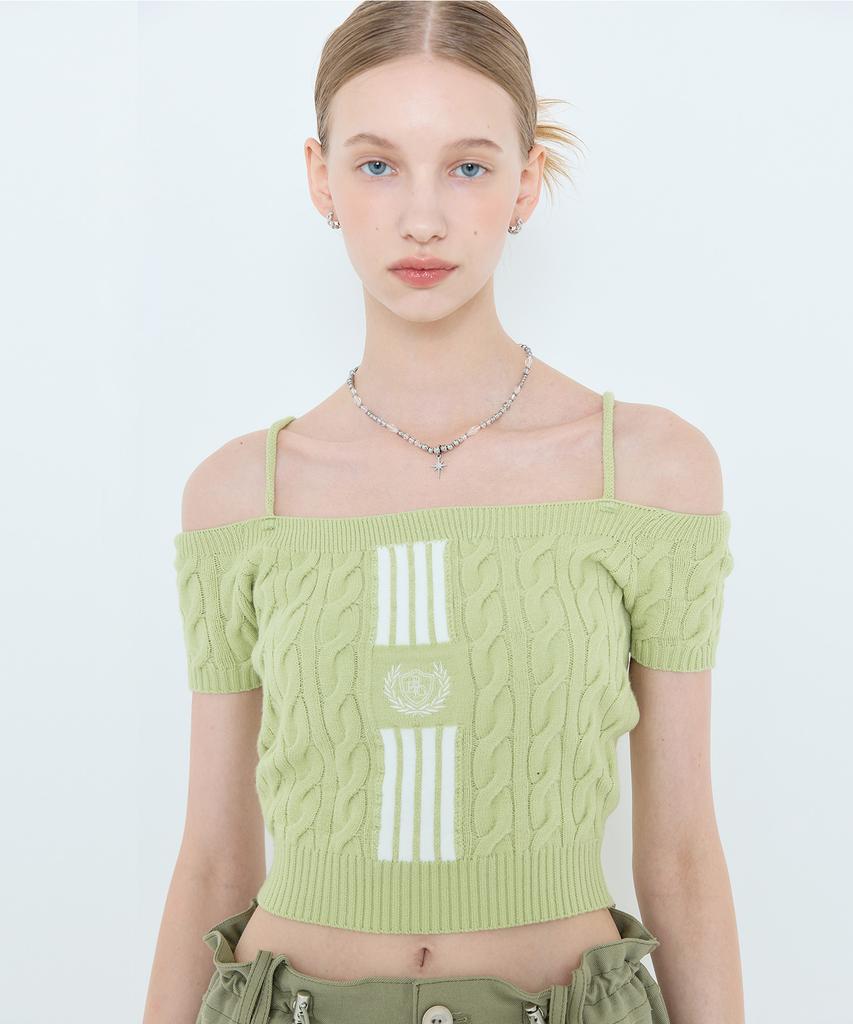 LARTIGENT L4 Cable Offshoulder Knit(Green)