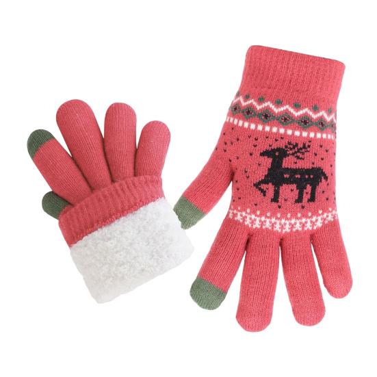 1 Pair Knitted Reindeer Full Finger Gloves Men Women Touch Screen Winter Warm Thick Fleece Gloves Outdoor Cycling Cold Weather Thermal Gloves