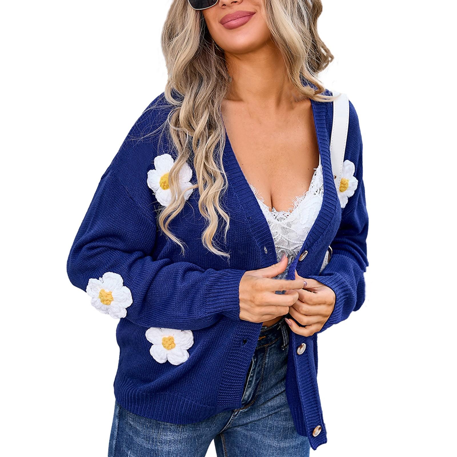 

Женский повседневный модный удобный пуловер с круглым вырезом контрастного цвета с цветочным принтом и длинным рукавом уличный тренд вязаный свитер XL