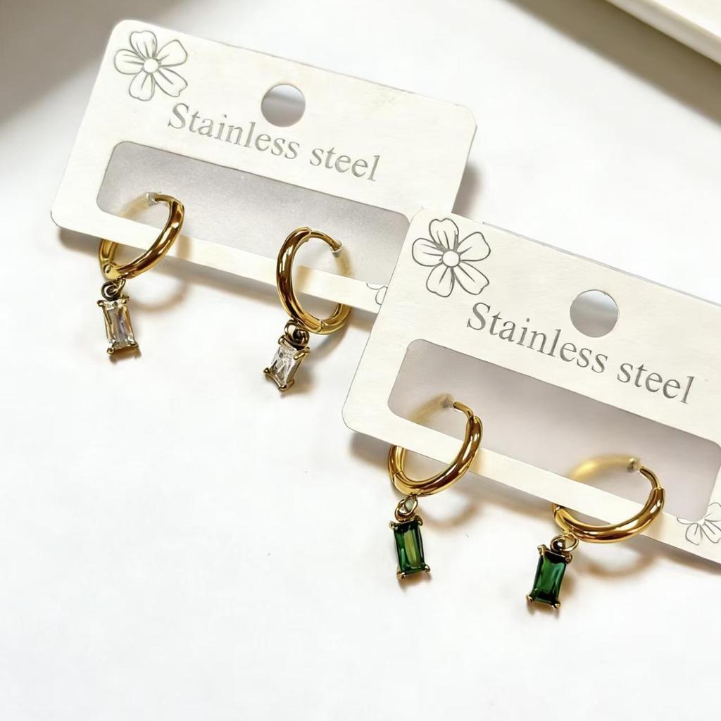 Stylish Rhinestone-Inlaid Stainless Steel Earrings with Electroplated Pendant