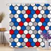 Modern Geometric Shower Curtain 180X180Cm – Red Black Gray Interlocking Shapes On White, Minimalist Bathroom Decor, 12 Hooks