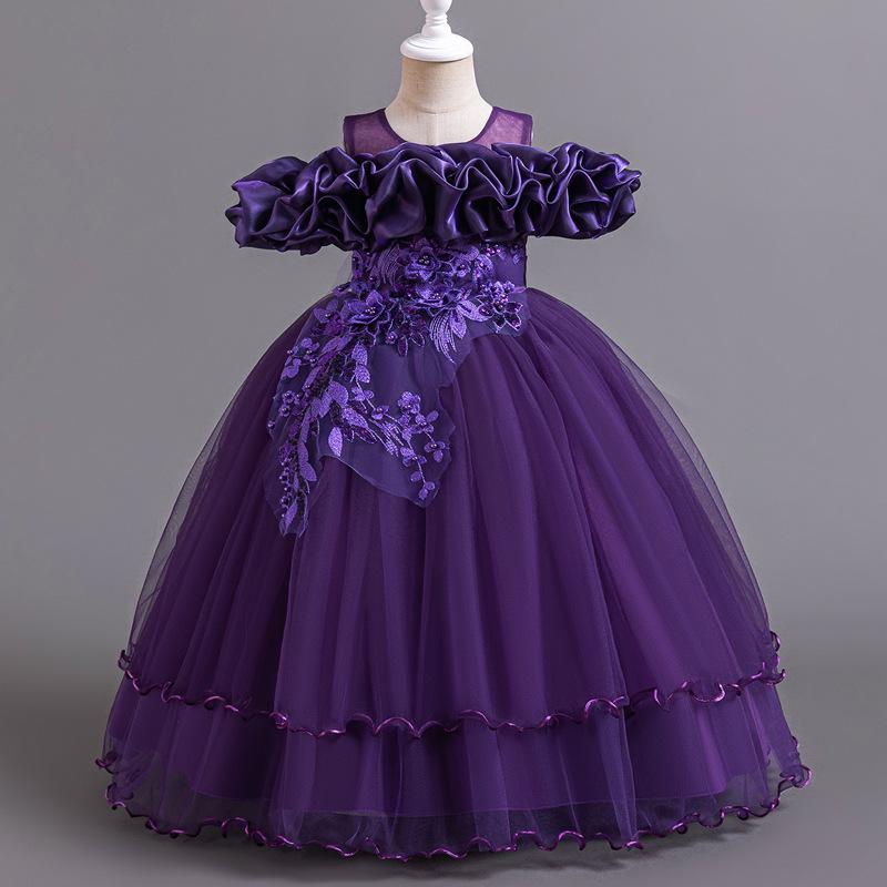 

Cross-Border Girls One-Shoulder Formal Dress - Princess Wedding Flower Girl Gown for Birthdays & Performances 150 cm