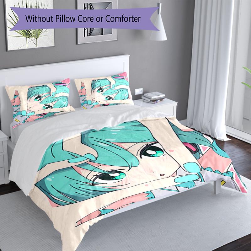 Set Biancheria da Letto con Fantasia Hatsune Miku 3 Pezzi Set Copripiumino include Copripiumino & Federe, Decorazione Camera da Letto Perfetta per Tutte le Stagioni & Regalo