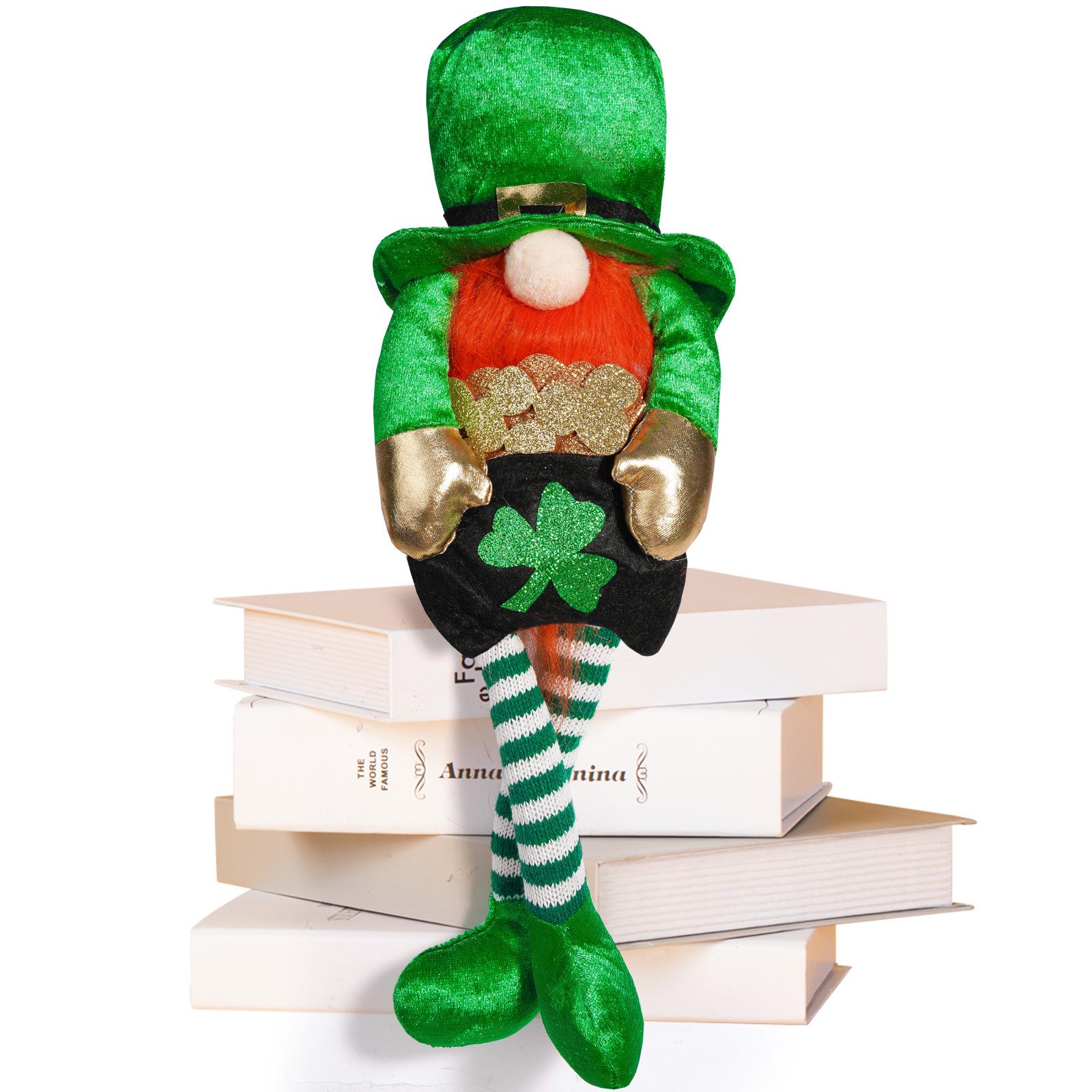 Irish St. Patrick s Day Green Rainbow Gnome Ornament with Long Legs.