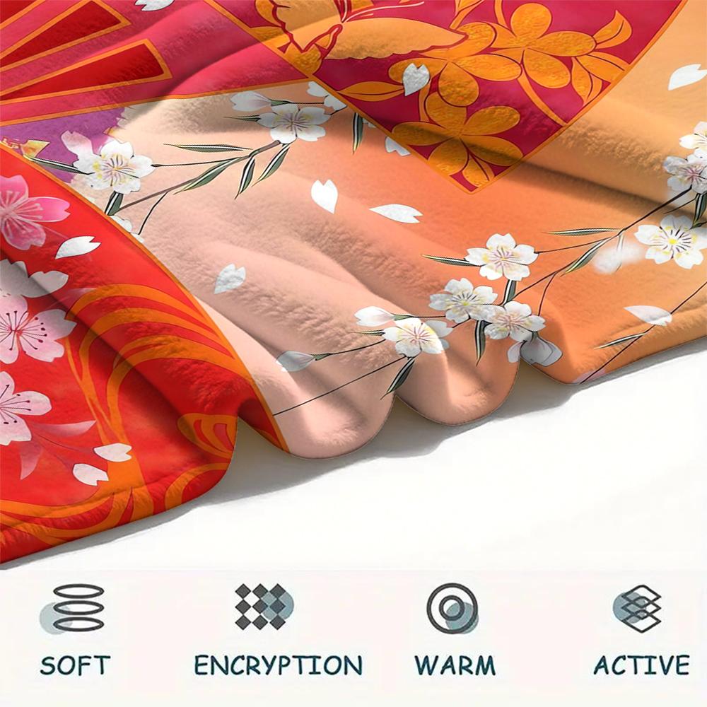 1Pc Japanese Pattern Print Flannel Blanket, High Quality Comfortable for All Seasons, Home Decor, Warmth and Comfort, Perfect for Christmas Gifts