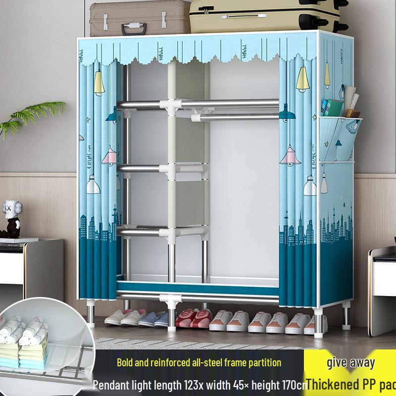 Sturdy All-Steel Cloth Wardrobe: Durable Bedroom Storage Cabinet for Easy Assembly