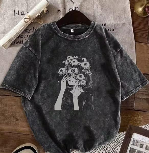 Retro Couple T-Shirt Fashion Retro T-Shirt Women Loose Other Brands Crew Neck Youth Fashion S