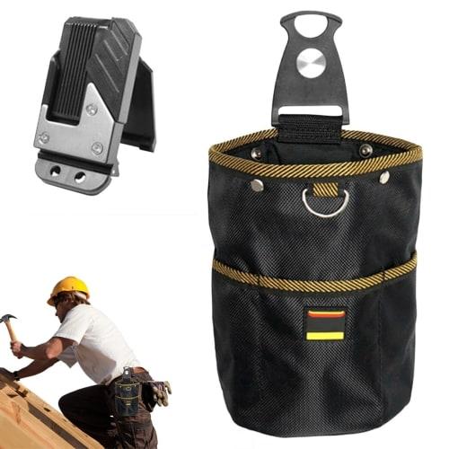 Dvoupatrové pouzdro na nářadí a hřebíky s pružinovým uzávěrem a odnímatelným držákem na nářadí, Zabraňuje vypadnutí nářadí, Snadné připevnění k opasku, Multifunkční kapsy