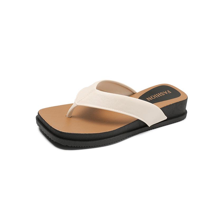 Women's Thick-Soled Height-Enhancing Wedge Flip-Flops, Korean Style Summer Sandals with Toe-Post Design and Cushioned Feel
