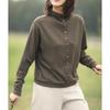 Women's Autumn/Winter Stand Collar Brushed Fabric Base Layer T-Shirt - Loose Slimming, Skin-Friendly Top