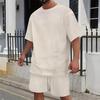 European-American Men's Jacquard Round Neck Short Sleeve T-shirt & Shorts Casual Set