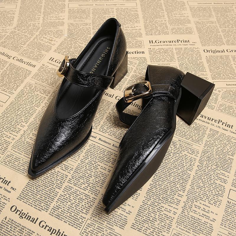 83656-2 women's shoes 2025 spring and summer new shallow mouth leather shoes pointed Mary Jane high heel retro single shoes
