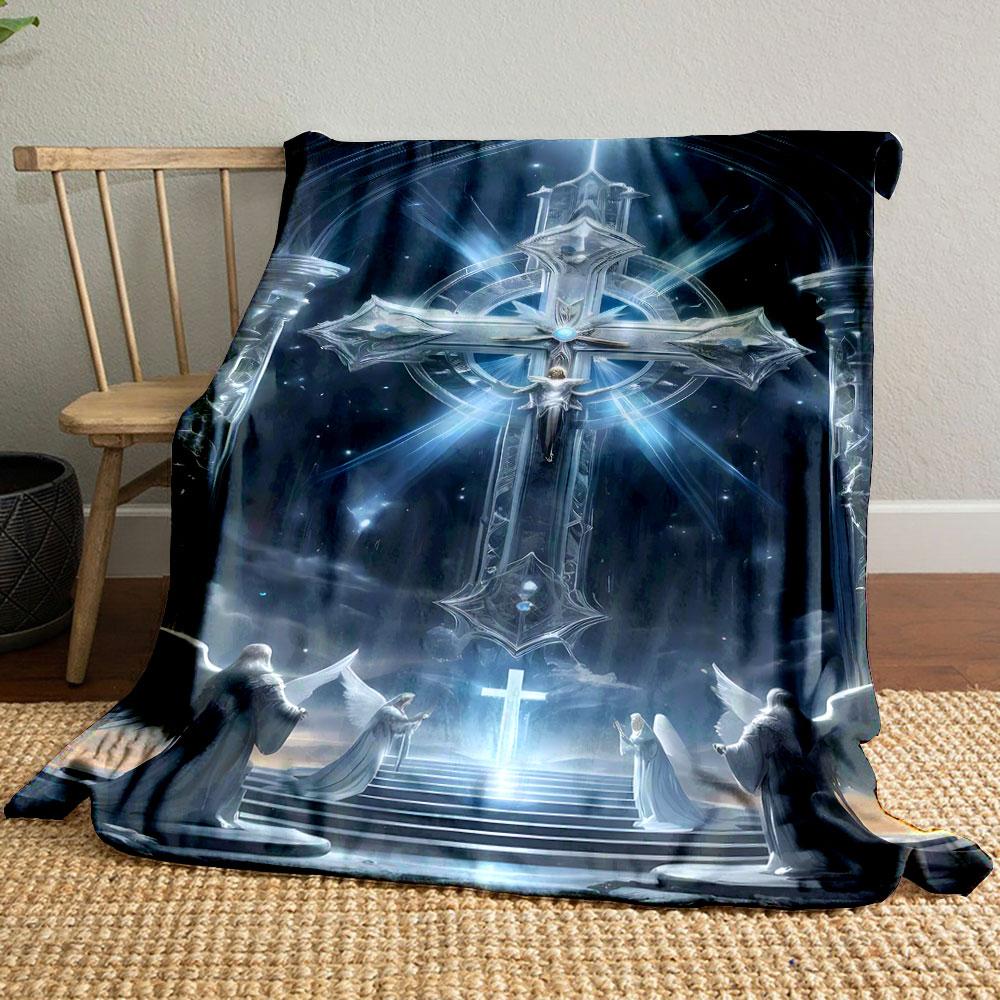 Celestial Cross Angel Blanket Printed Blanket for Living Room Bed Couch lunch break Soft Cozy Blanket for Friend's festival Gift