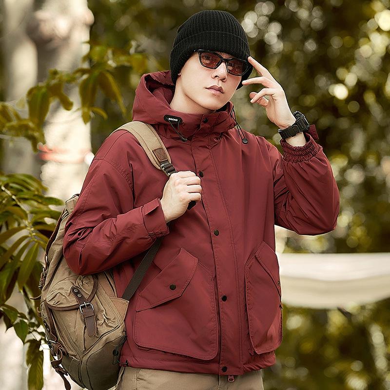 

Мужская хлопковая куртка с капюшоном на флисовой подкладке - Свободный крой для осени/зимы 4XL бордовый