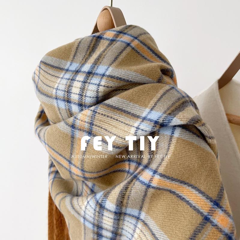 Large and small plaid oversized scarf with shawl imitation cashmere to keep warm and thickened scarf Women's winter temperament