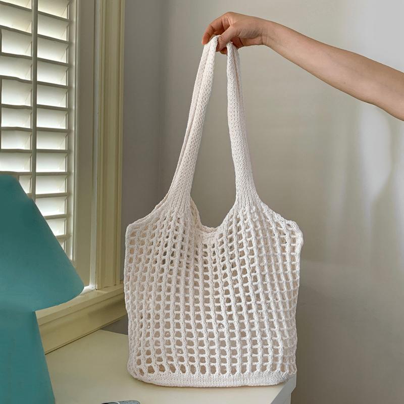 

Модные летние пляжные сумки, женская сумка через плечо, женская полая ручная вязаная мягкая сумка, большая повседневная сумка-тоут, простая сумка для хранения 36x2x32cm белый