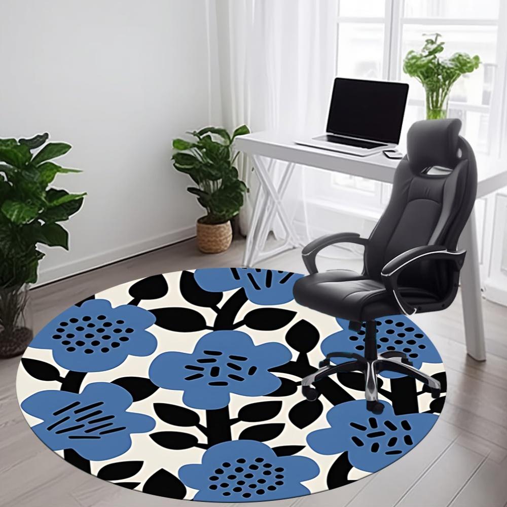 1pc Floral Pattern Office Round Area Rug, Mat Suitable For Office, Under Office Chairs Bedroom Living Room Home Decor, Room Deco