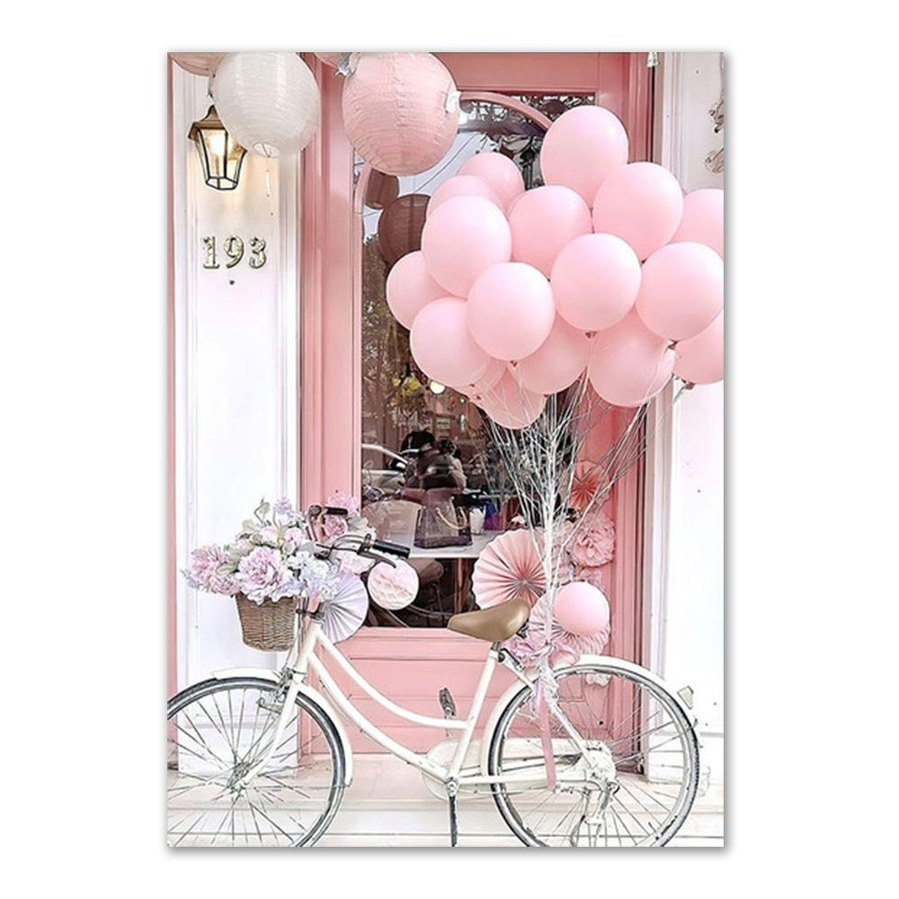 Pink Modern City Wall Art Plakát Tisk Květina Balón Móda Pařížská věž Obraz na plátně Dekorace Obraz pro domácí dekoraci