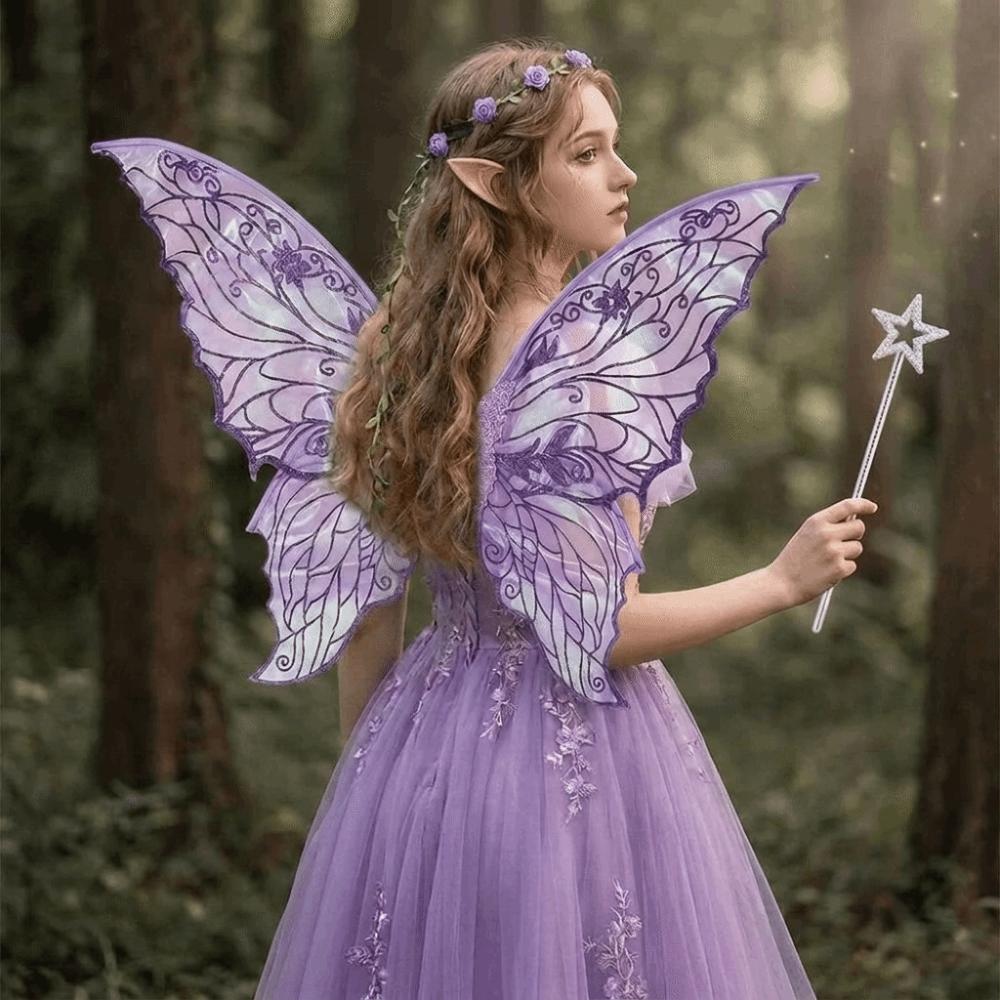 Sparkling Wings Wreath Elf Ear Set Foldable Fairy Cosplay Set Butterfly Wings Set Halloween