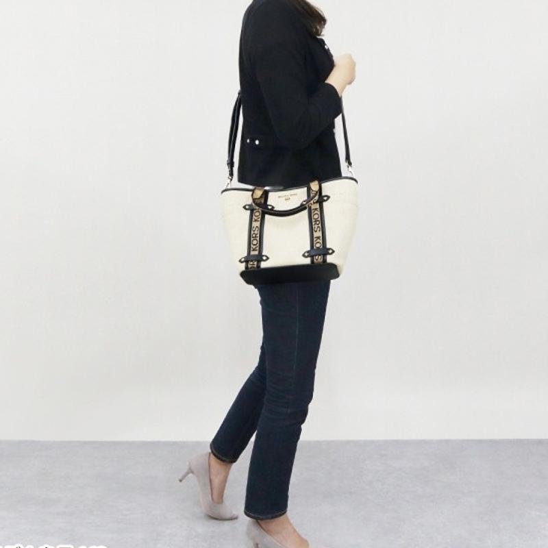 New MICHAEL KORS Polyester Tote Bag, Shopping Bag, Handbag, Shoulder Bag Women's Beige/Black 30T2G5VT1C-006