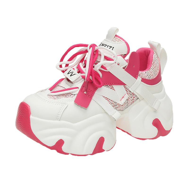 Fashion Women Platform Breathable Leather Shoes New Autumn Chunky Sneakers 7CM Wedge Hidden Heels Leisure Sports Casual Dad Shoes Woman