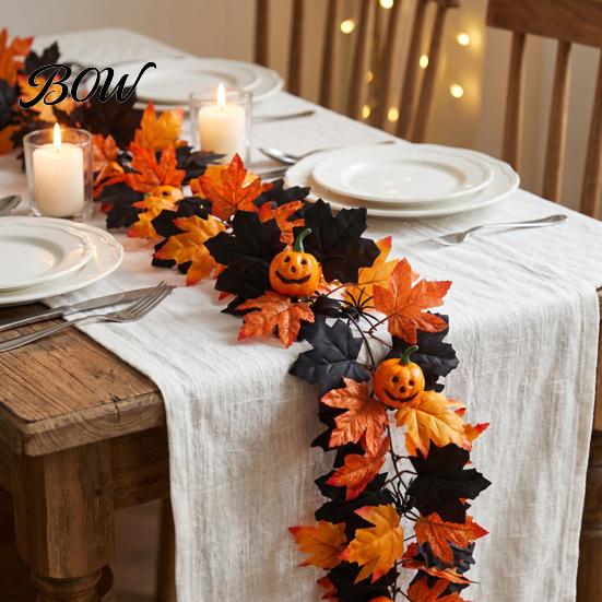 Halloween Party Supplies Artificial Maple Leaf Vine Decor, Fall Wall Hanging Garland Seasonal Decorations for Scene, Spooky Thanksgiving Home Ornament