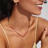 Adjustable Rainbow Bubbled Letter Necklace With Colorful Gemstones Beads 14K Gold Plated Beach Jewelry Accessory