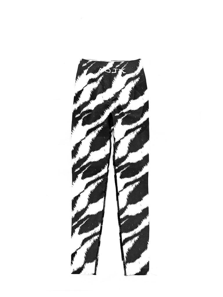 Atmungsaktive Yoga-Hose im Zebra-Print mit Pfirsichfarbenen Nähten für Gewichtheben, Pilates und Training.