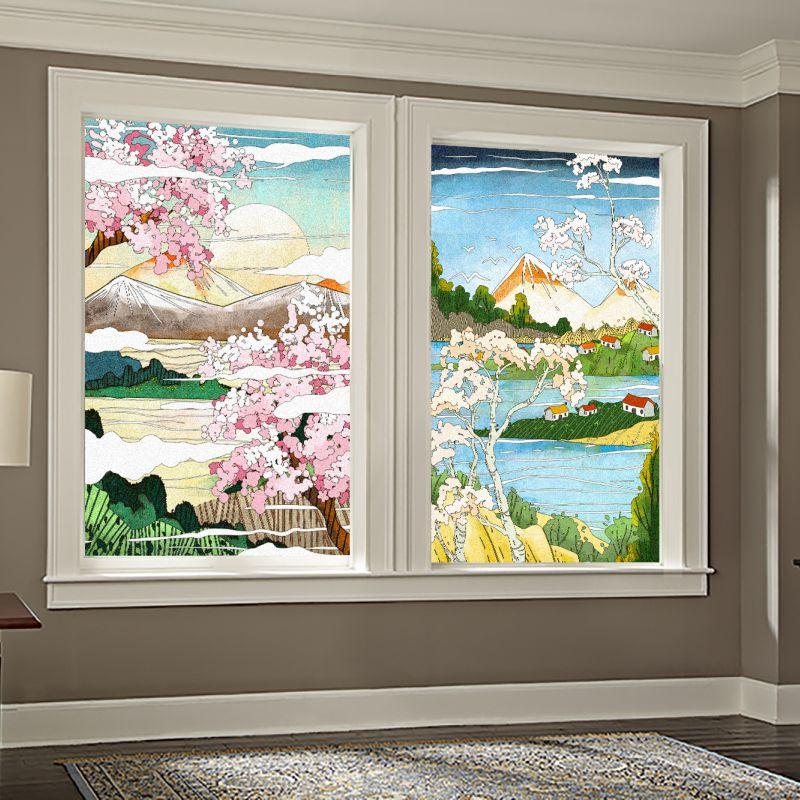 Japoński Styl Statyczna Folia Okienna Prywatność Matowa Półprzezroczysta Naklejki na Szyby Okienne Toaleta Łazienka Folie na Okna Witrażowe