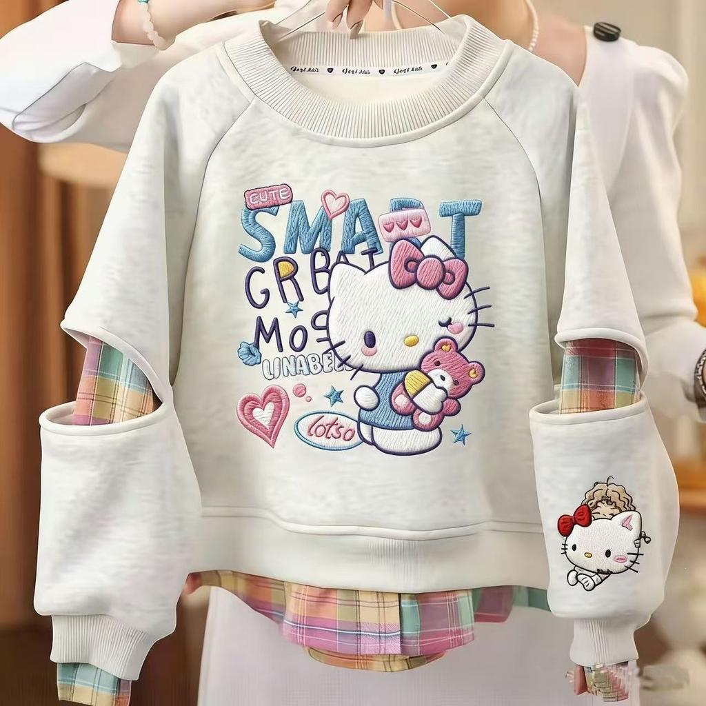 Girls Spring Autumn Mock Two Piece Sweatshirt with Embroidery Look