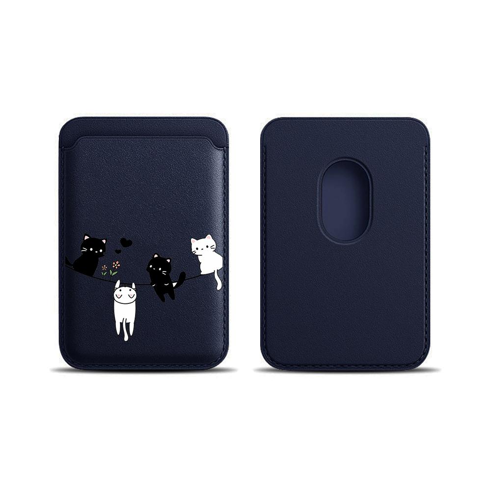 

Cute Kitten Leather Card Wallet Cover Phone Card Holder Magnetic Case Suitable For All iPhone For Magsafe Card Phone Back Bag