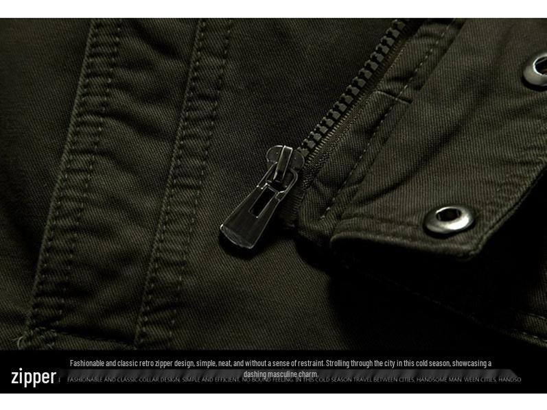 2024 Men's Casual Slim Fit Brown Cotton Work Jacket with Side Pockets & Zipper